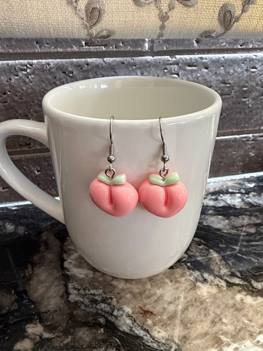 Cute Pink Peach Dangle Resin Earrings